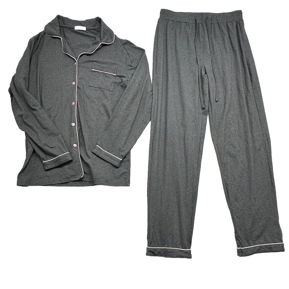 Ekouaer Womens Size M‎ Pajamas Set Long Sleeve Sleepwear 2 pc Lounge Gray Pink